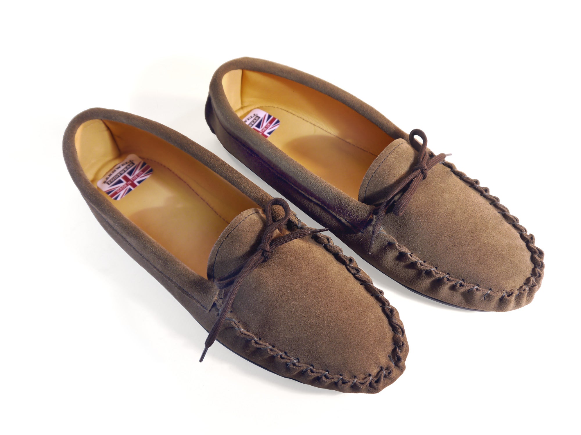 Made to Order: Mens Ladies Brown Suede hard sole moccasin