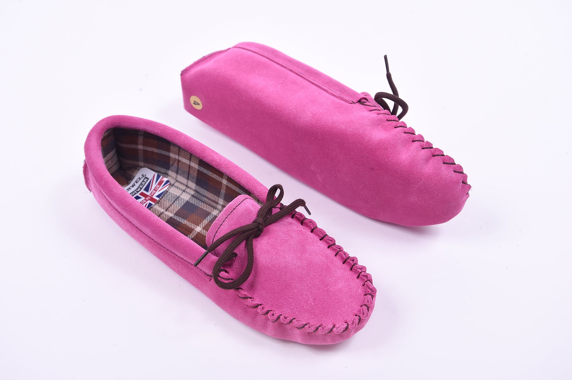 Ladies Dark Pink handmade soft sole moccasin slippers BARNWELL