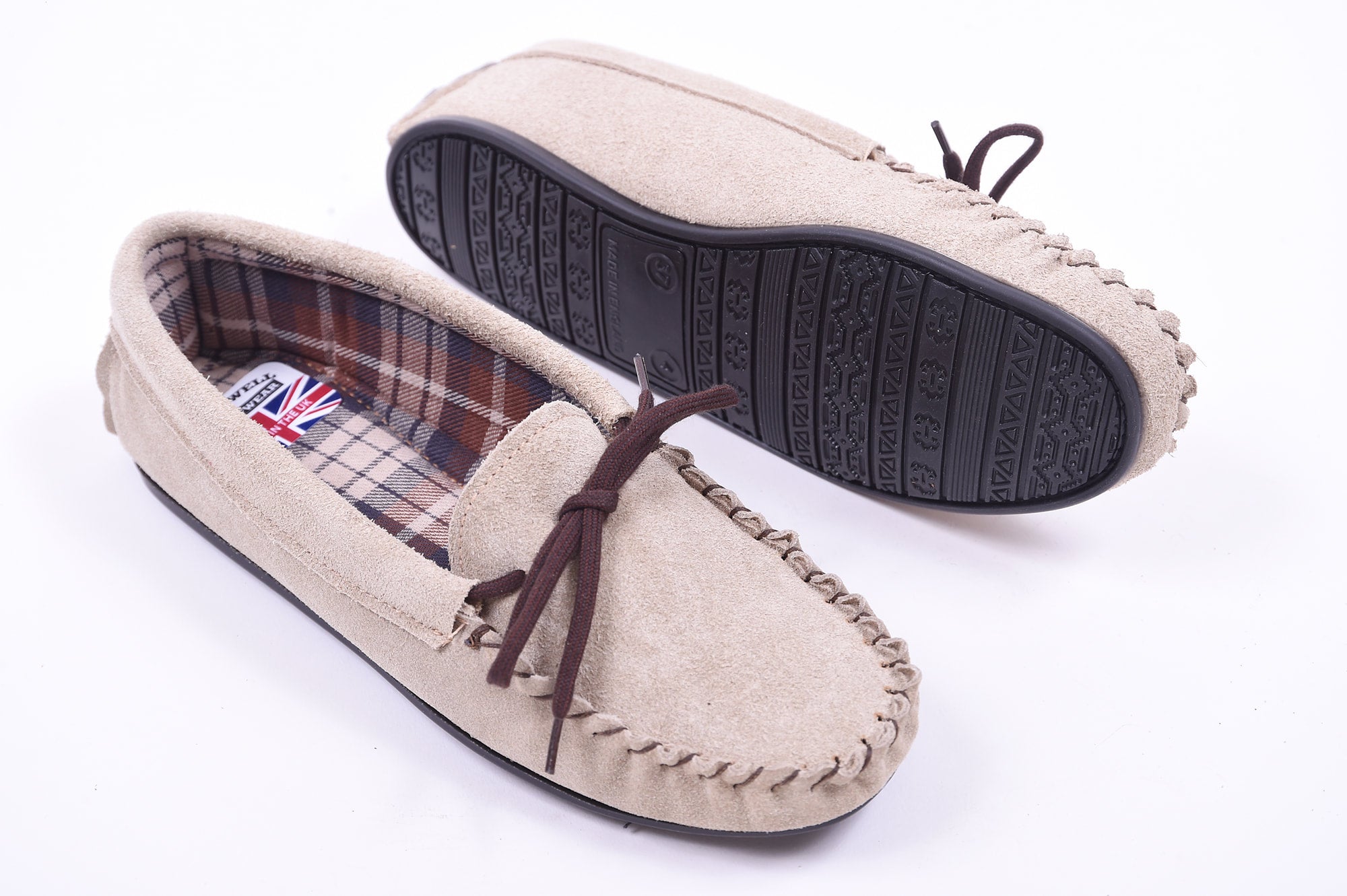 Ladies Beige handmade hard sole moccasin slippers BARNWELL