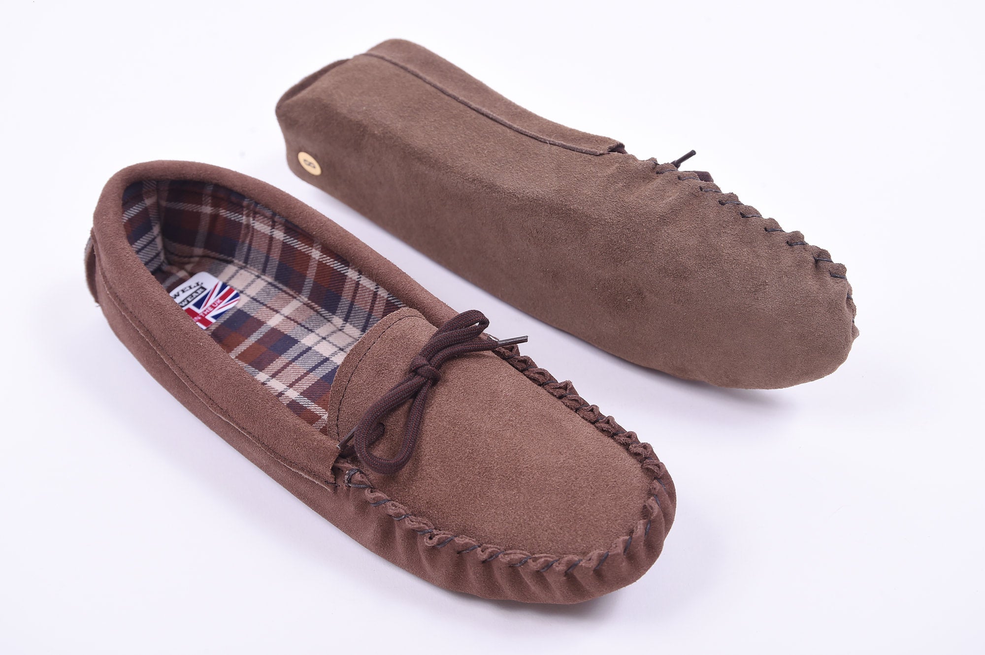 Mens Brown handmade soft sole moccasin slippers BARNWELL