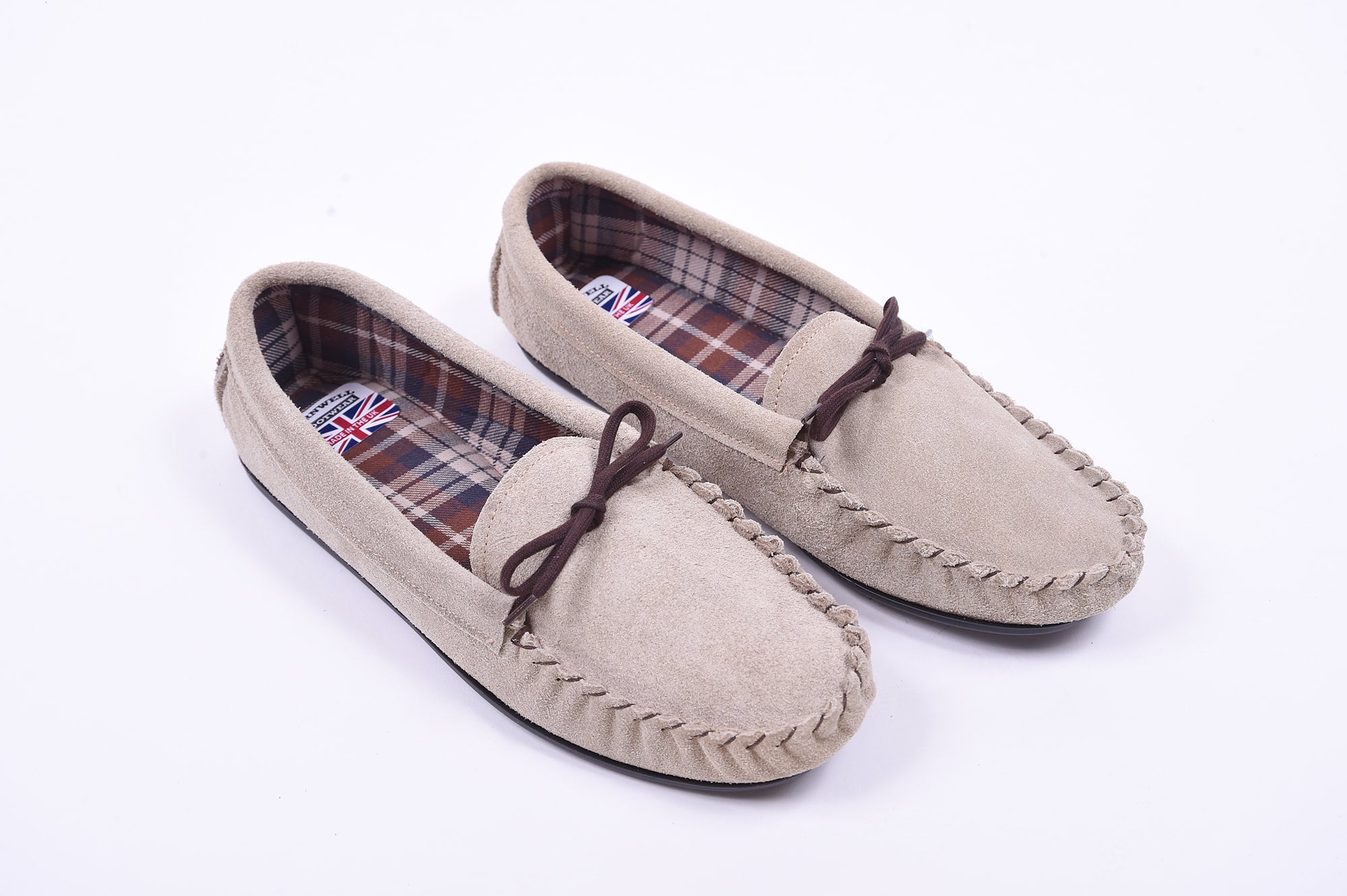 Mens Beige handmade hard sole moccasin slipper