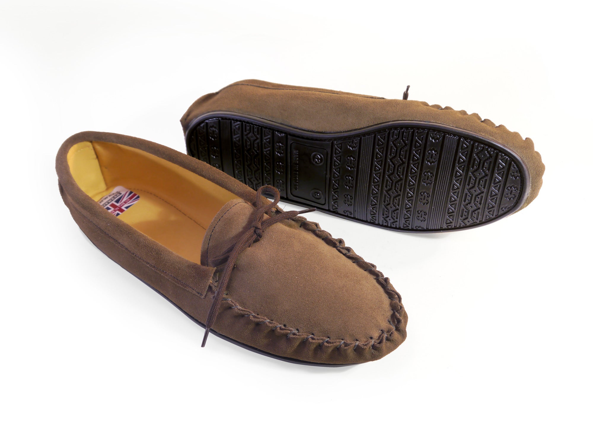 Made to Order Mens Ladies Brown Suede hard sole moccasin slippers